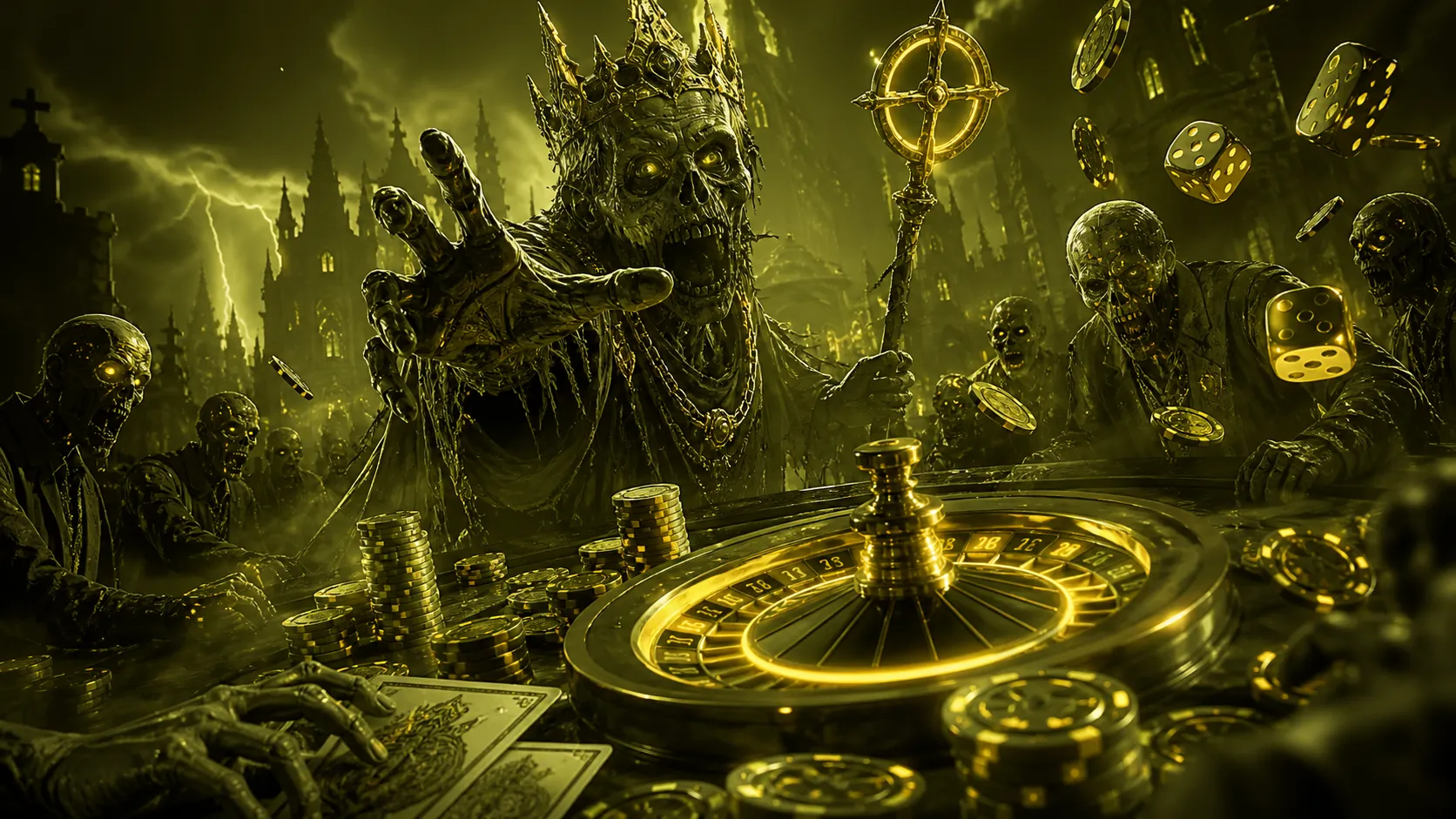 Casino-themed banner image with eerie green zombie elements and luxurious accents.